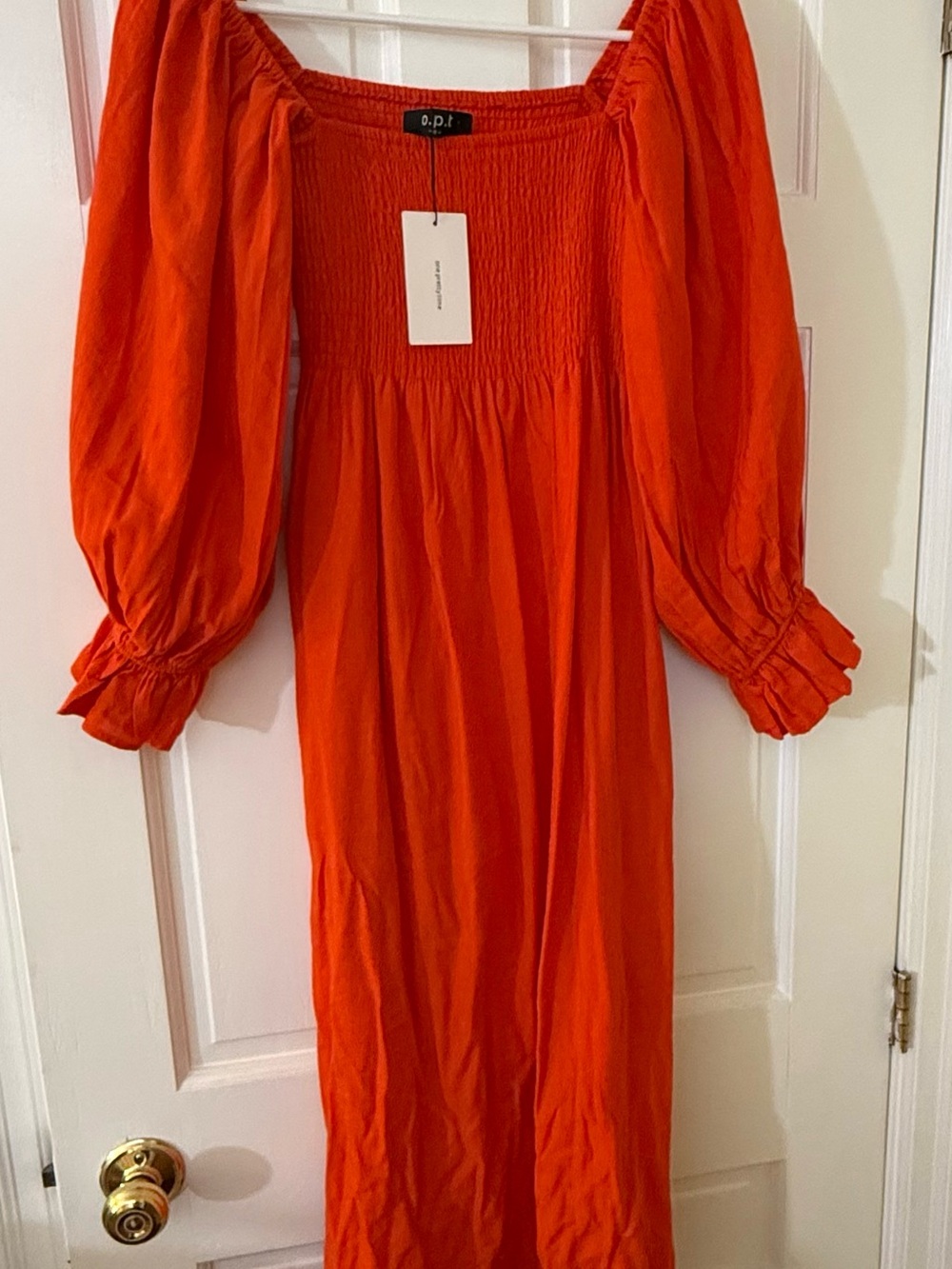 one·p.t. Orange Smocked Square-Neck Women's Dress or Off the Shoulder NWT